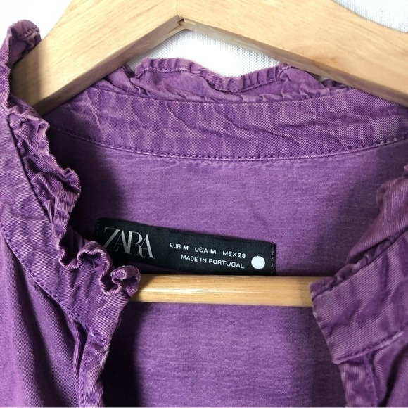 Zara Purple V-Neck Peasant Long Sleeve Blouse M - Picture 4 of 4